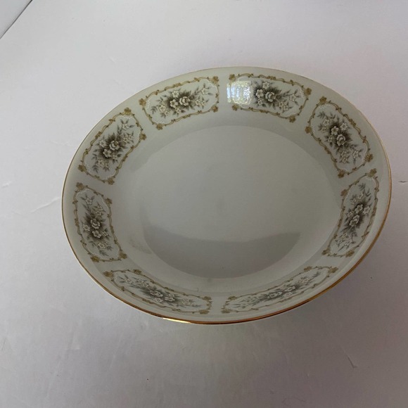 Happy Home China Elegance Coupe Soup Bowl White Flowers W/ Scrolls Discontinued - Picture 1 of 5
